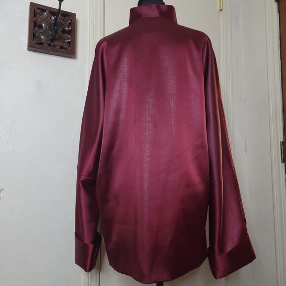 LINZHIXIU Silk Tang Suit Kung Fu Kimono Jacket Burgundy Red Dragan Embroidery✨️L - Picture 15 of 16